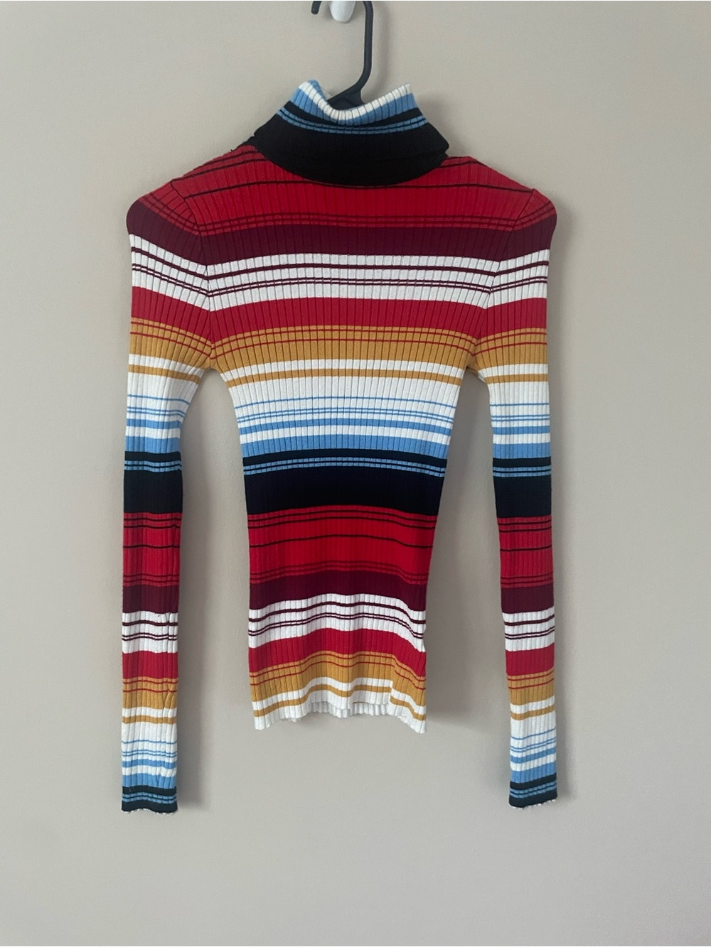 Forever 21 Red Multi Striped Ribbed Turtleneck